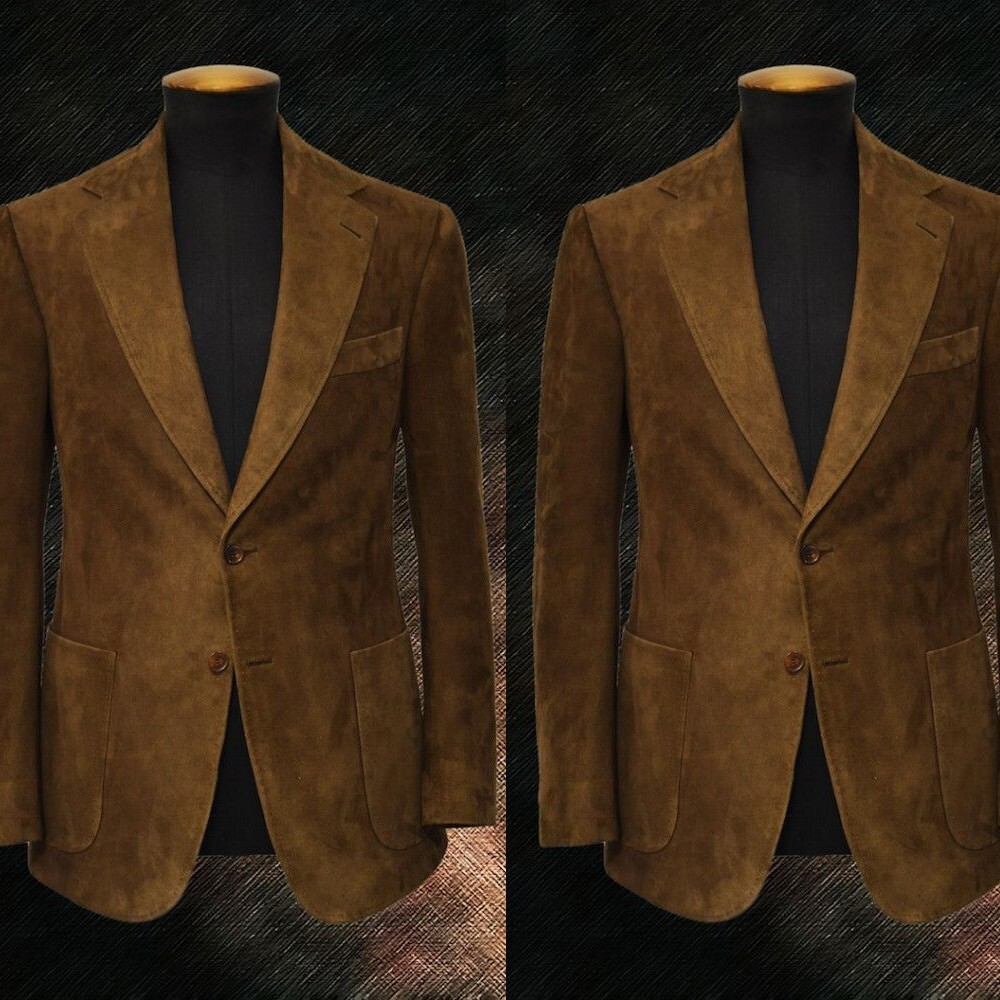 Suede Brown Slim Fit Men's Formal Wedding Groom Tuxedo Two-Piece Suit