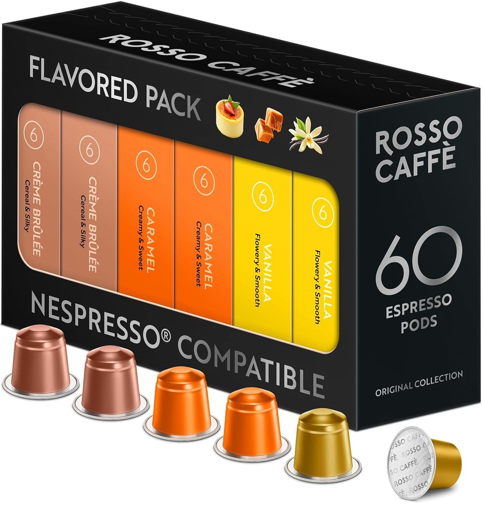 ROSSO CAFFÈ 60 Espresso Coffee Pods for Nespresso Original Machines - Pack...