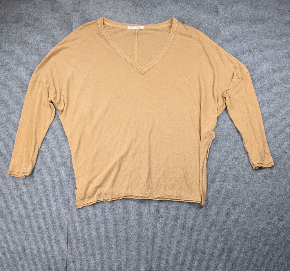 We The Free People Oversized Shirt Women Large Brown Relaxed Cotton Boho Minimal