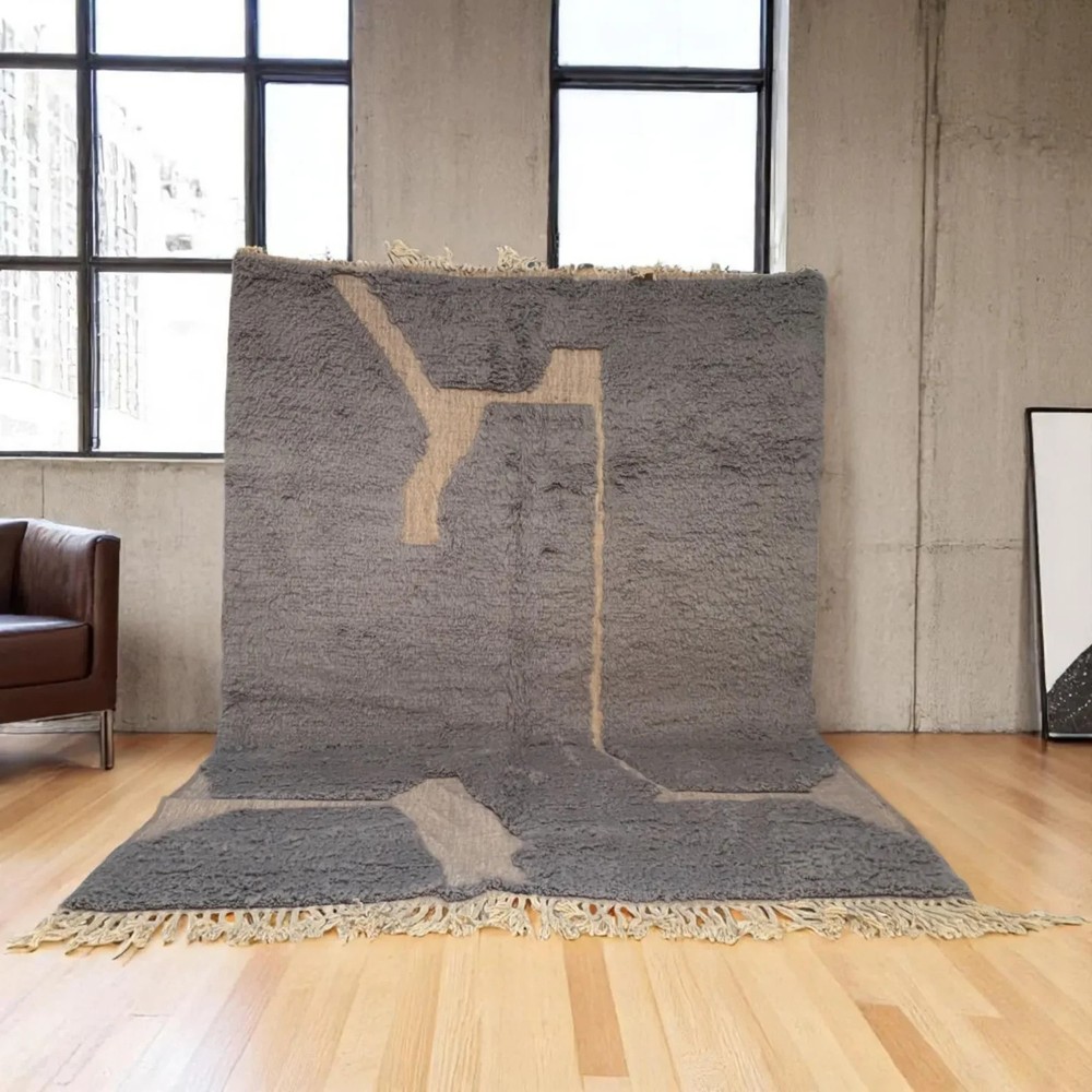 Modern Color Grey Moroccan Berber Beni Ourain Wool Rug Handmade Design Carpet Ru