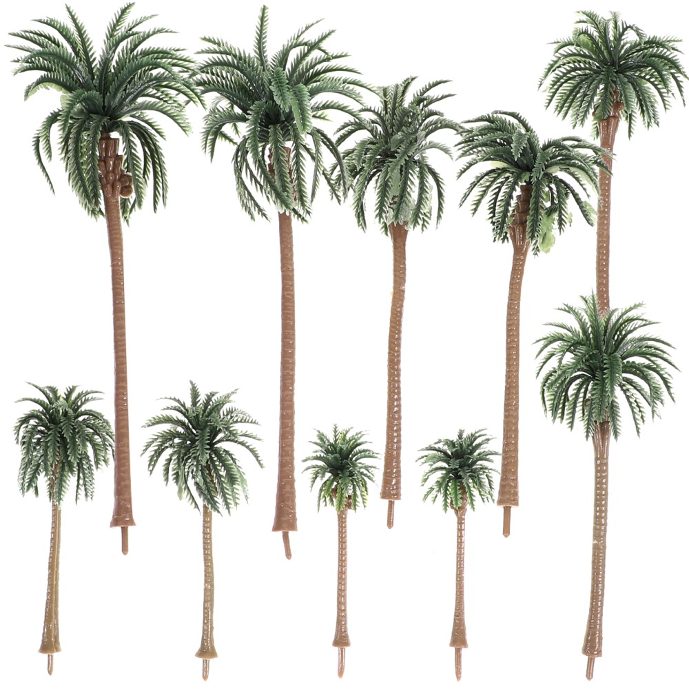 10 Mini Green Plastic Palm Trees for Diorama & Landscape Models  