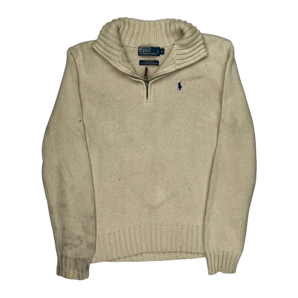 Polo By Ralph Lauren 1/4 Zip - Small Cream Cotton