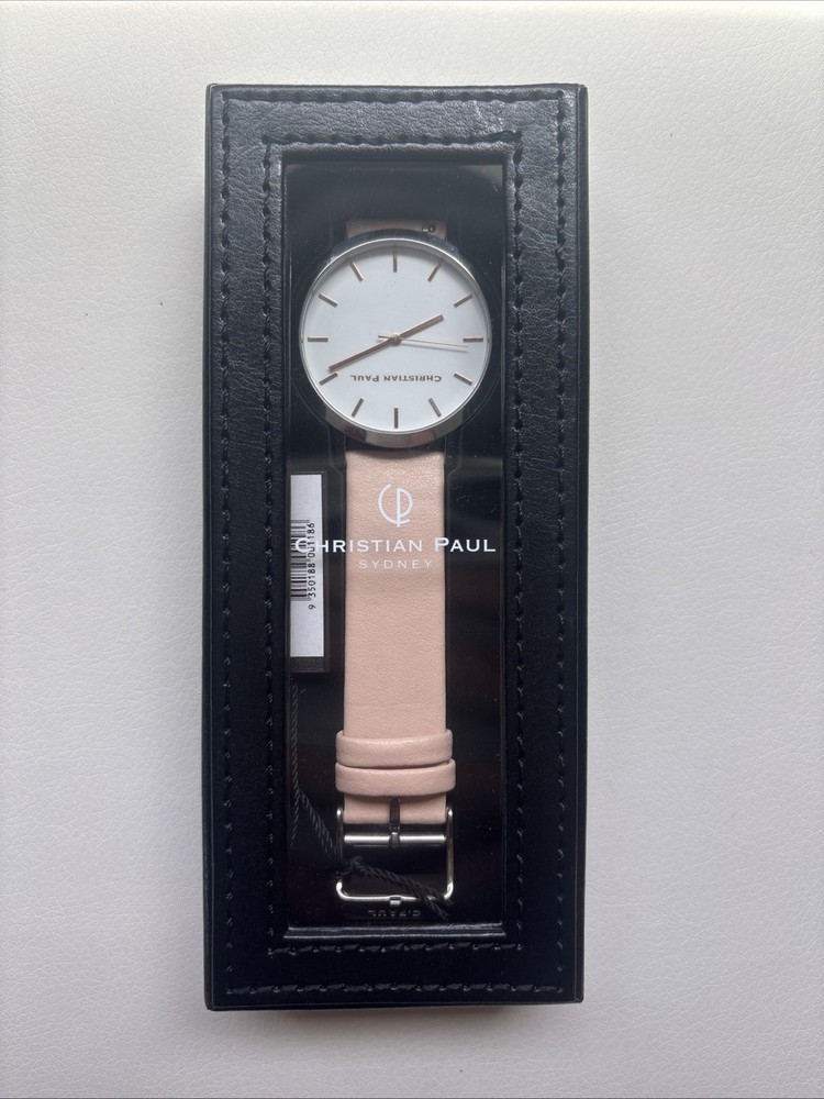 New Christian Paul Sydney 43mm Steel Silver Peach Analog Watch No Battery