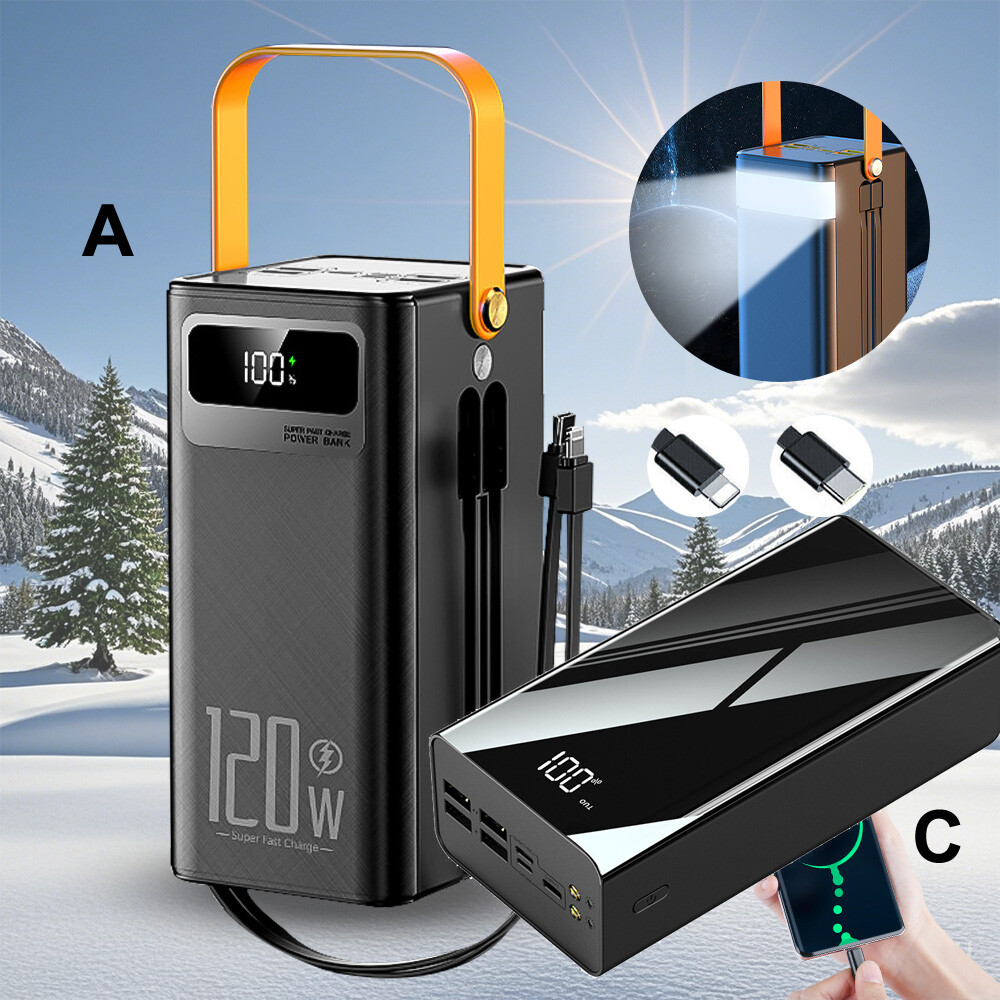 70000mAh 120W / 66W Power Bank LED Fast Battery Charger Large Capacity For Phone