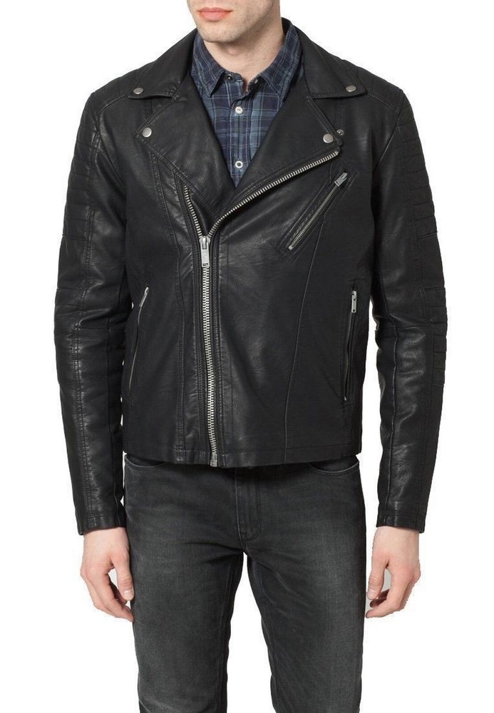 Premium Stylish Solid Faux Black Leather Satin Biker Jacket-Coat For Men's Wear