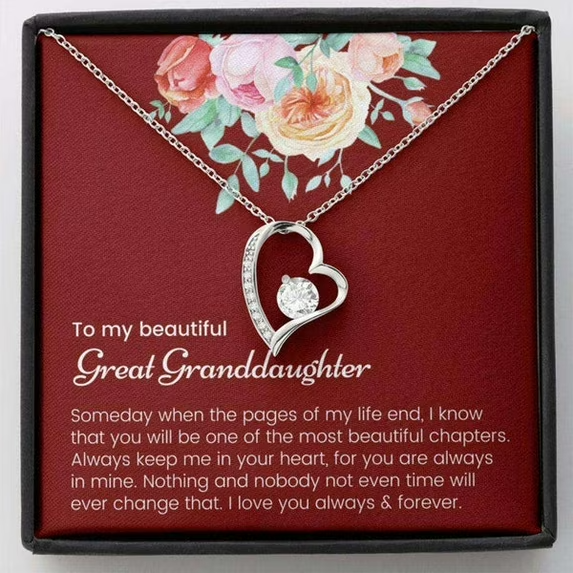 Great Granddaughter Necklace, Personalized Heart Pendant, Inspirational Jewelry