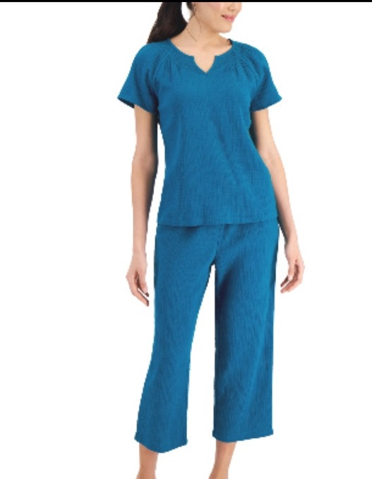 Charter Club Womens Cotton Gauze Cropped P Deep Lagoon S #26