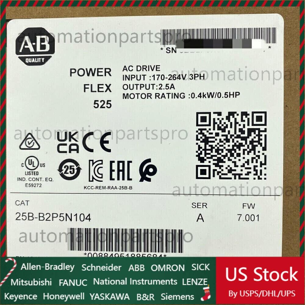 New Allen-Bradley 25B-B2P5N104 SER A PowerFlex 525 AC Drive 240V 0.4kW 0.5HP