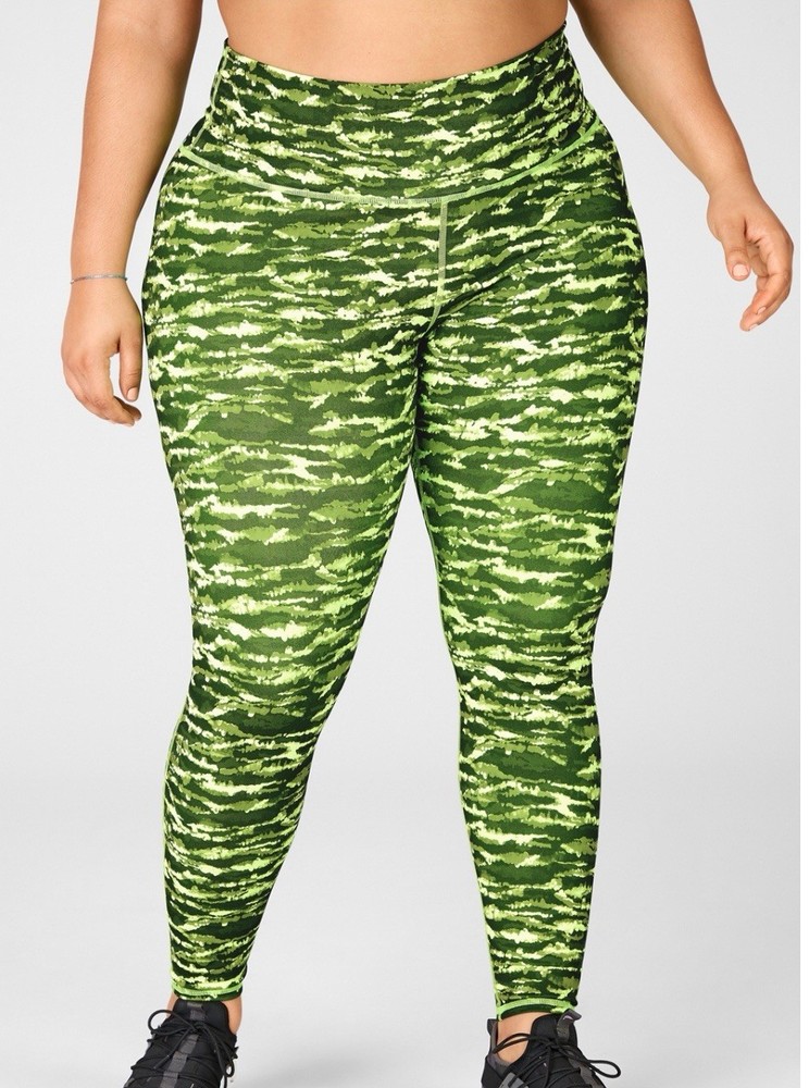 Fabletics Womens 3X Powerhold High Waist Compression Leggings Green Tiger