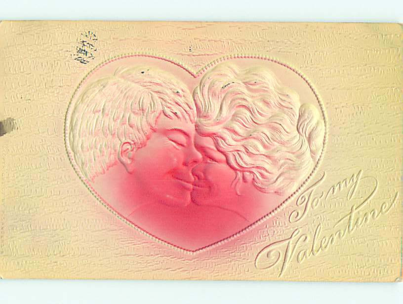 Divided-Back valentine ART NOUVEAU - EMBOSSED COUPLE KISSING : clearance o5060