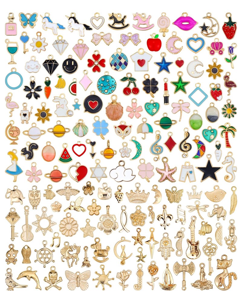 160Pcs Charms for Jewelry Making Wholesale Bulk Lots Assorted Gold-Plated Enamel