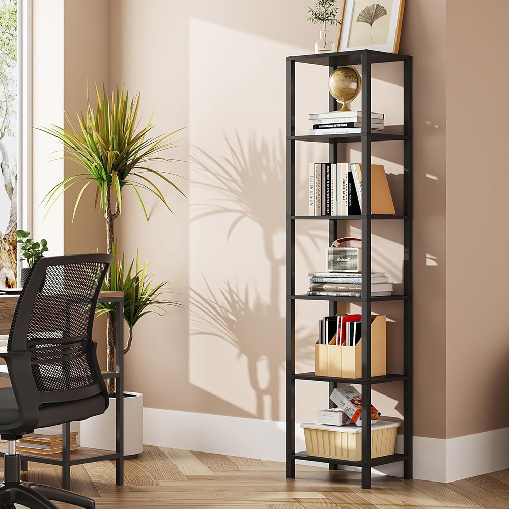 Bookshelf 6-Tier Tall Book Shelf Narrow Bookcase Small Space DIY Stackable