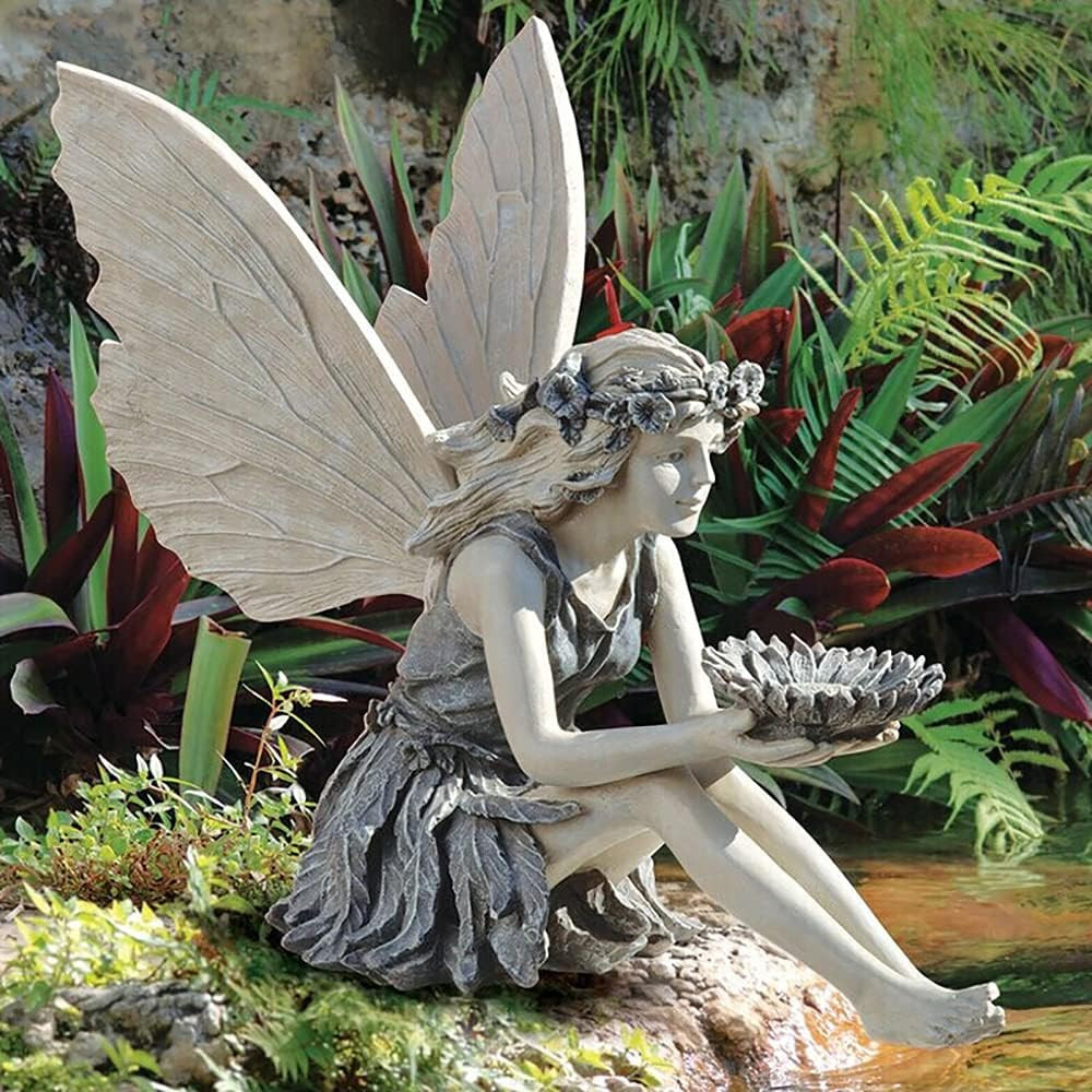 Outdoor Garden Fairy Statue Ornaments, Angel Sculpture Realistic Figurine Decor,