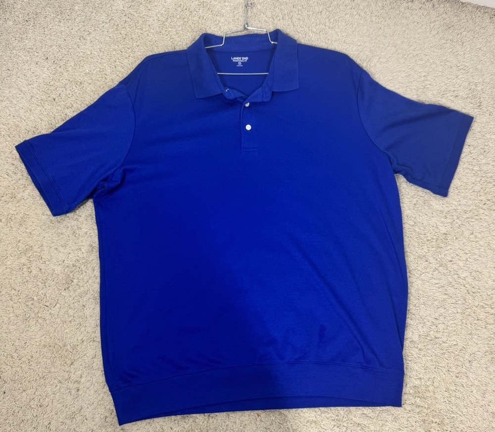 Lands End Traditional Fit Banded Hem Cotton Short Sleeve Blue Polo Shirt XXL