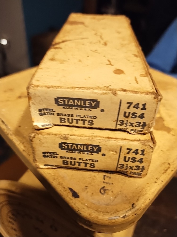 2 PAIR STANLEY 741 US4 BUTT HINGES BRASS PLATED NOS 3.5