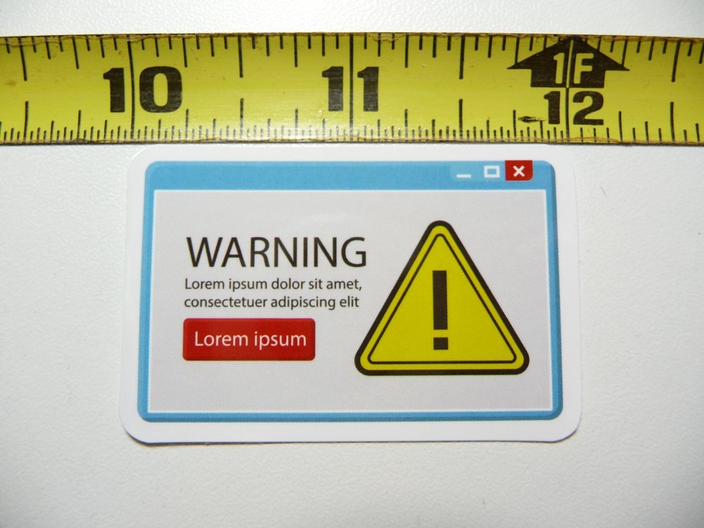 WARNING EXCLAMATION TYPESETTER LOREM IPSUM STICKER DECAL FUNNY JOKE GAG PRANK