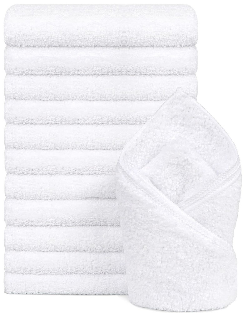 12-Pack Quick-Dry Absorbent White Microfiber Gym Towels 16x28 Inches