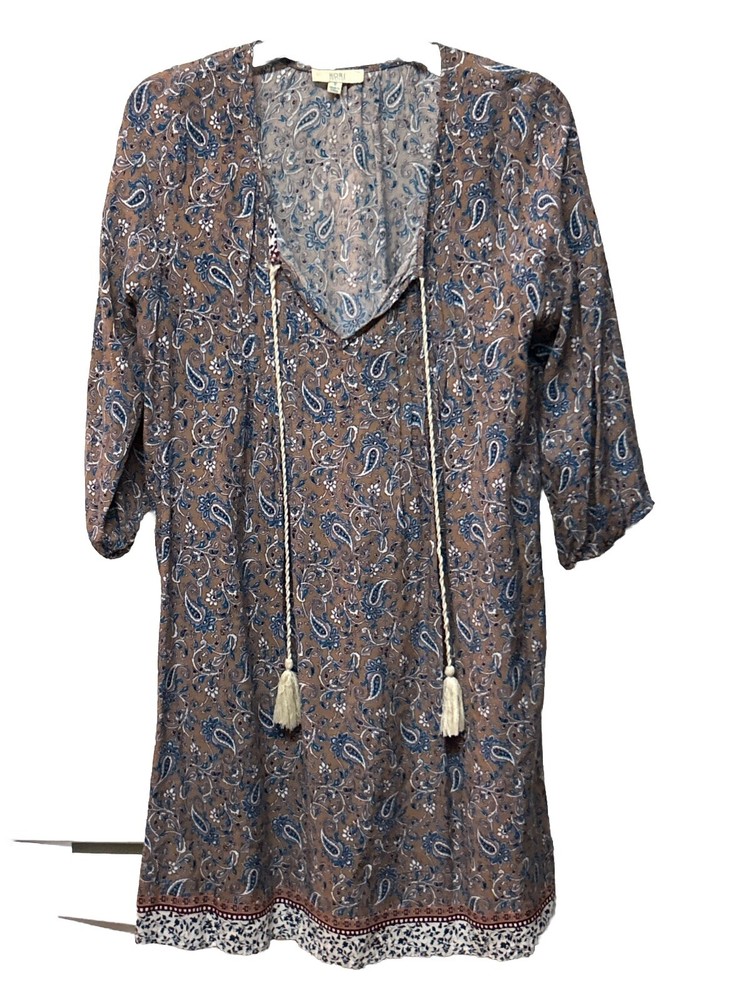 Kori America Boho Chic Empire Waist Lace Paisley Print Dress Size S Hippie Bohemian Style