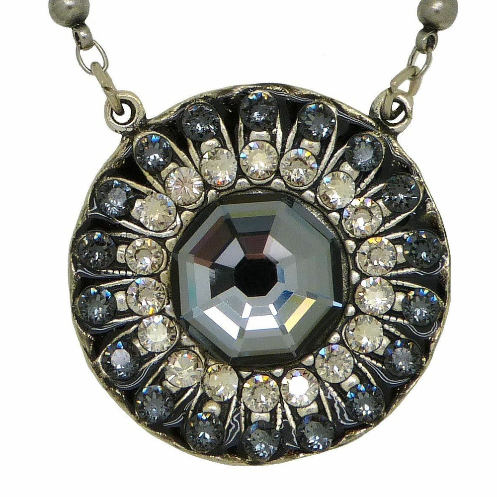 Anne Koplik Dark Silver Knight Pendant Necklace with Swarovski Crystals NS3053SNT