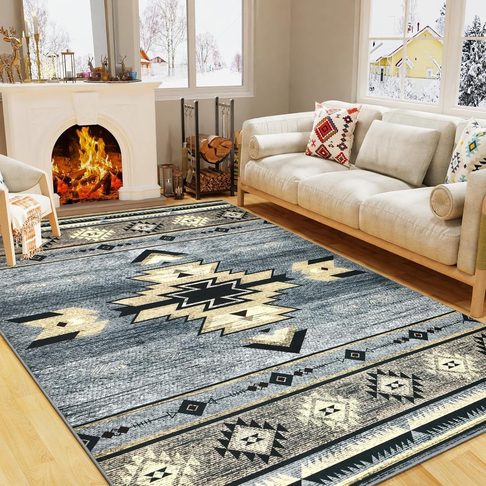 Non-Slip Western Style Rug for Living Room Bedroom Dining Area Aesthetic Home Decor