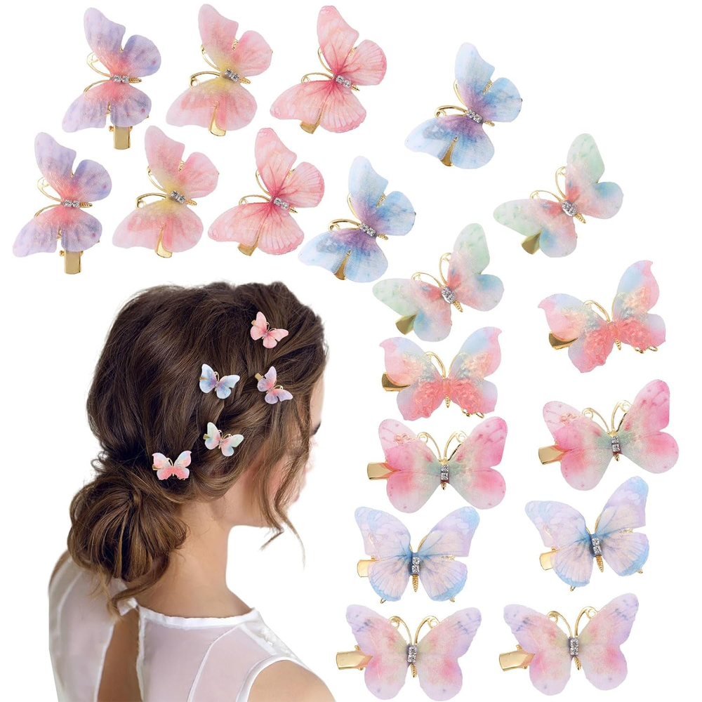 18Pcs Rhinestone Butterfly Hair Clips for Women Teens, Y2K Glitter Jaw Clips for Hair Styling