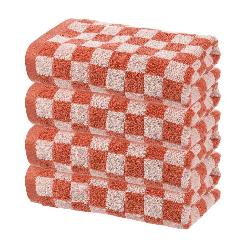 4 Pcs Gym Hand Towels Red Towels 13 x 29 Inch for Gym (Checkered Pattern)