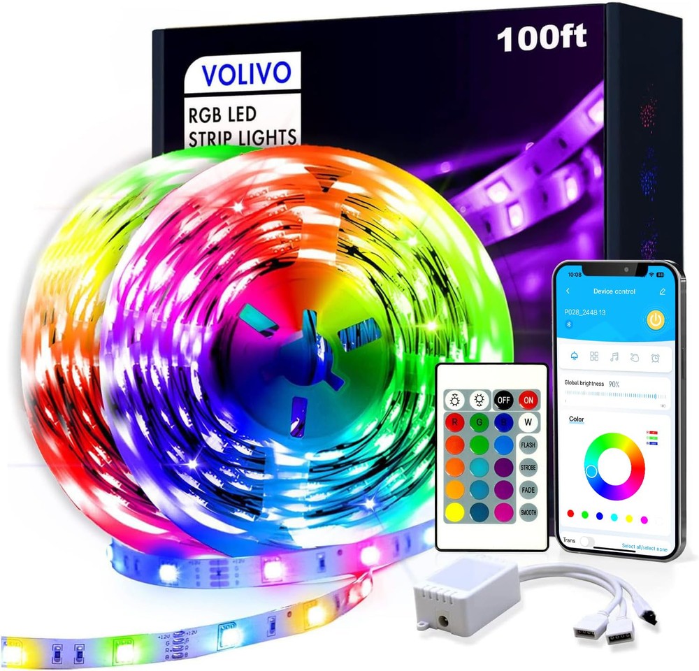 100ft RGB Led Strip Lights, Color Changing Led Light Strips Kit with 24 Keys ...