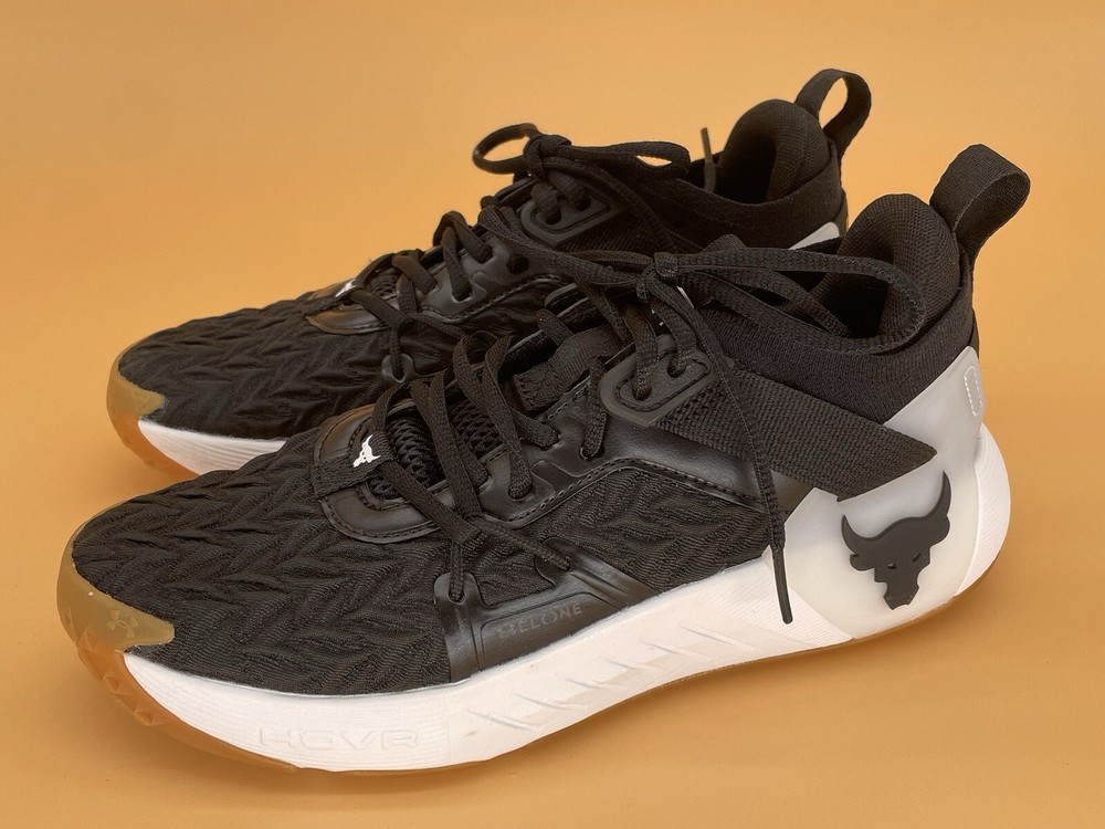 Sz 7 Under Armour HOVR Project Rock 6 Men Training Shoes Black/white 3026534-001