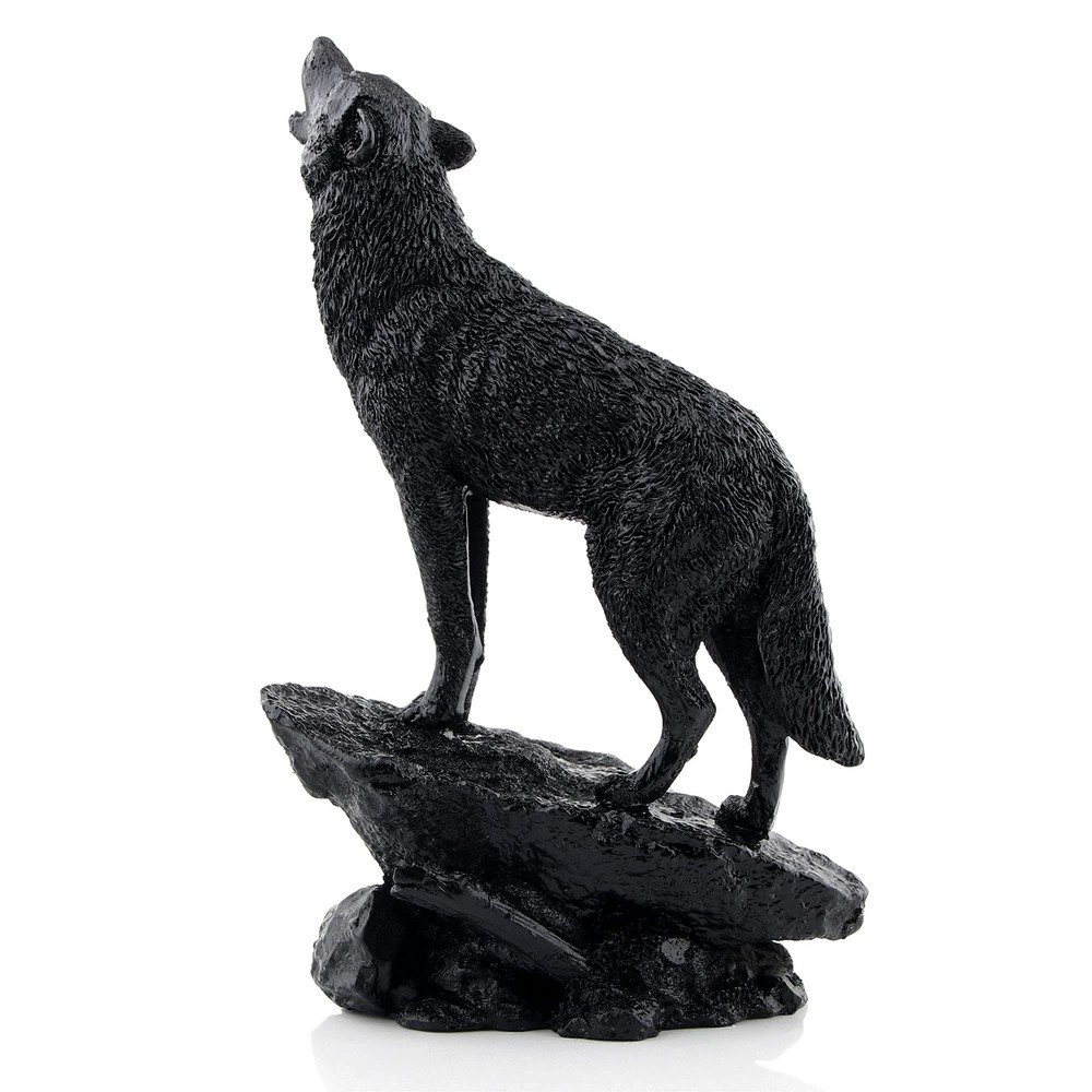 Black Wolf Howling Statue Wildlife Sculpture for Home Decor