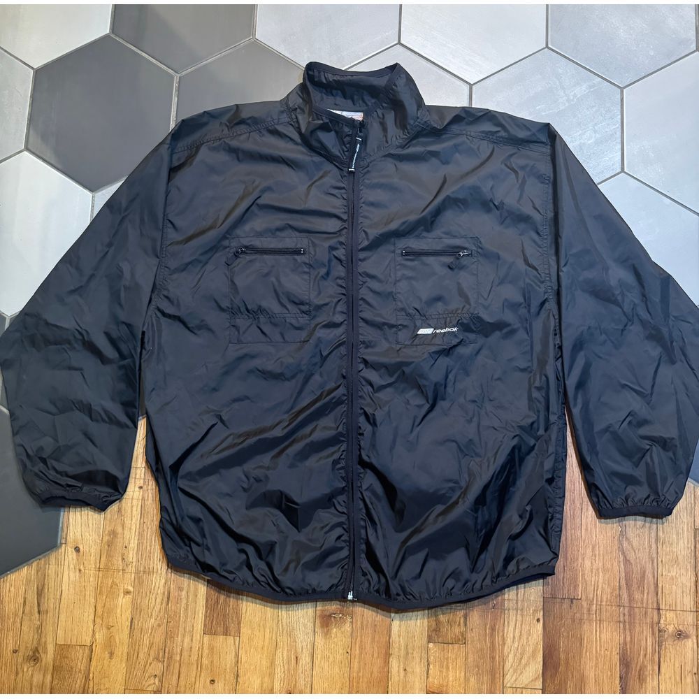 Men's vintage REEBOK windbreaker 2XL Black jacket full zip nylon