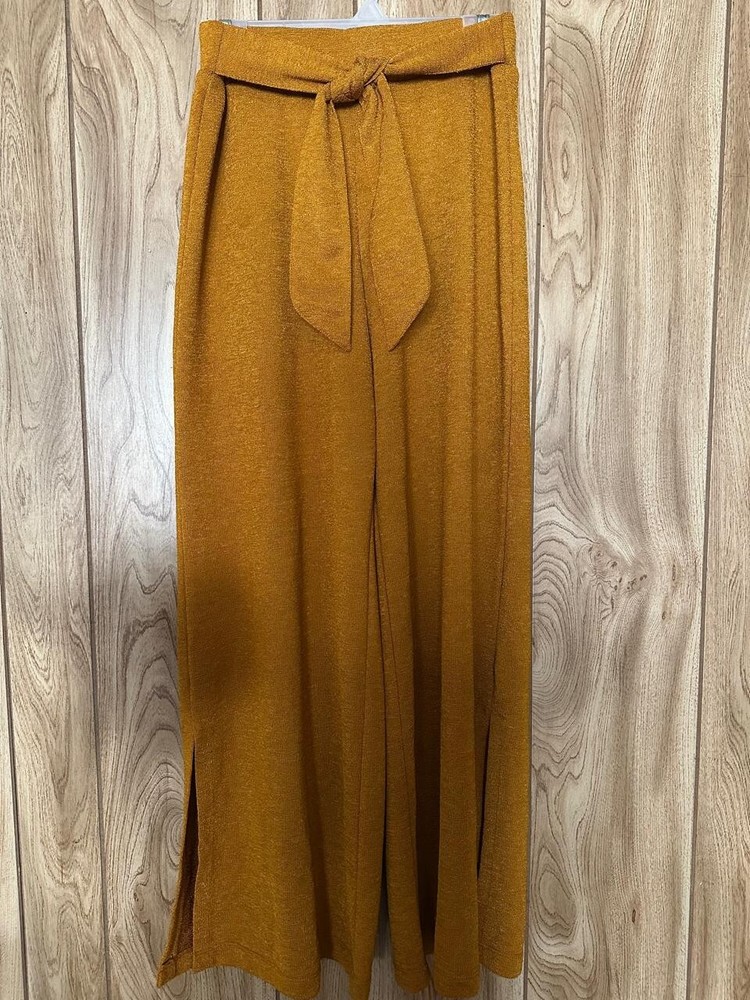 Anthropologie womens gold mustard palazzo wide leg pants with stretch waist in size XS
