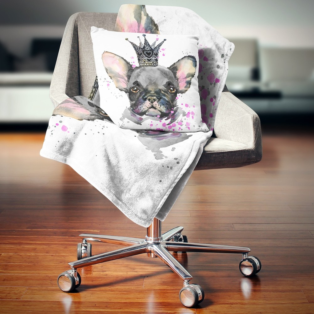 Designart 'Cute Black Dog with Crown' Animal Throw Blanket Black 59 in. x 71 in.