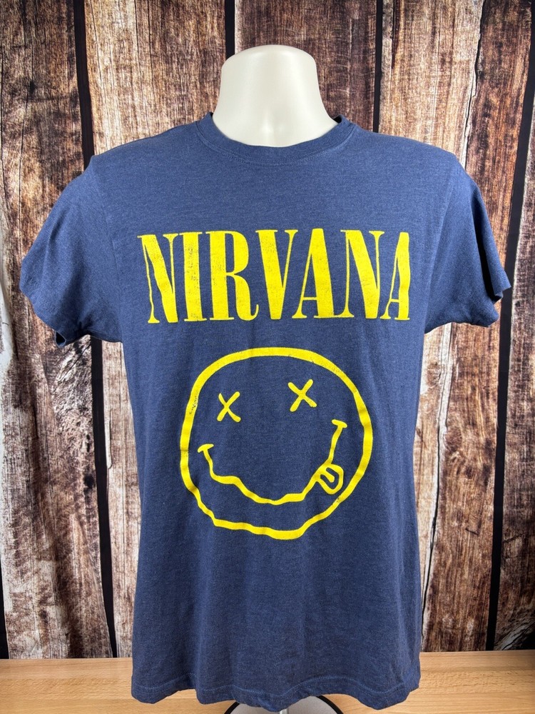 Nirvana Kurt Cobain Graphic Tee Mens Medium Blue Band Shirt