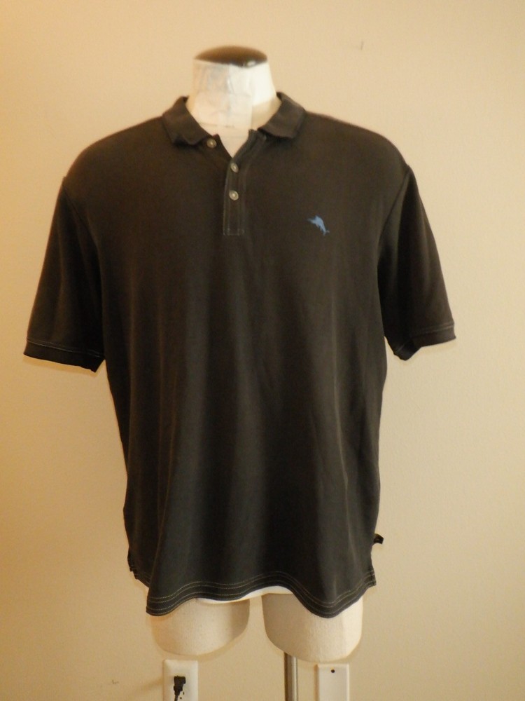 Men's TOMMY BAHAMA Sz 2XL Black Mesh Short Sleeved Polo Shirt EMBROIDERED MARLIN