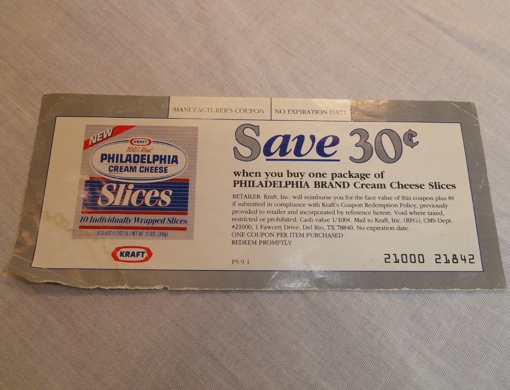 Philadelphia Cream Cheese Slices 30₵ Off Coupon - Vintage Collectible-image