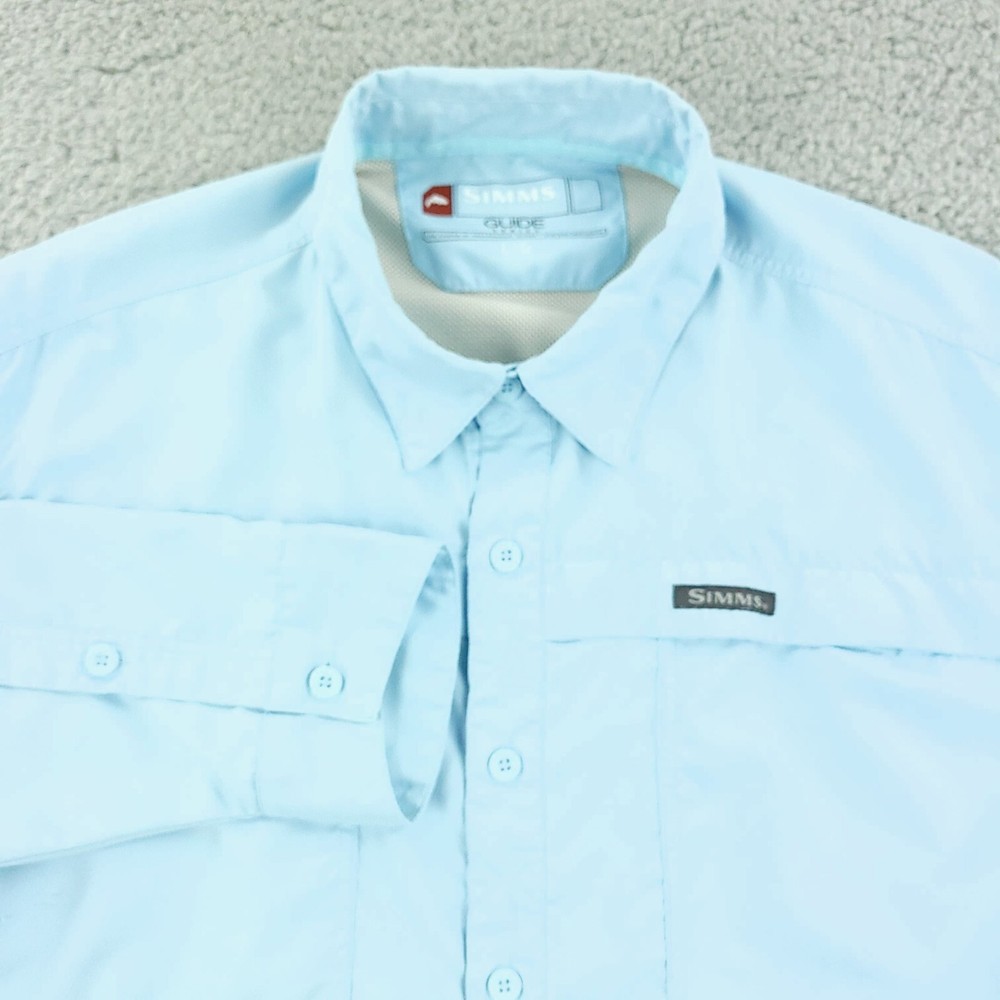 Simms Shirt Men Large Blue Guide Series Vented Fish Outdoor Activewear Hidden BD