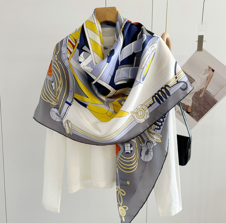 100% Silk Neubrandenburg Print Twill Scarf Shawl Bandana 53
