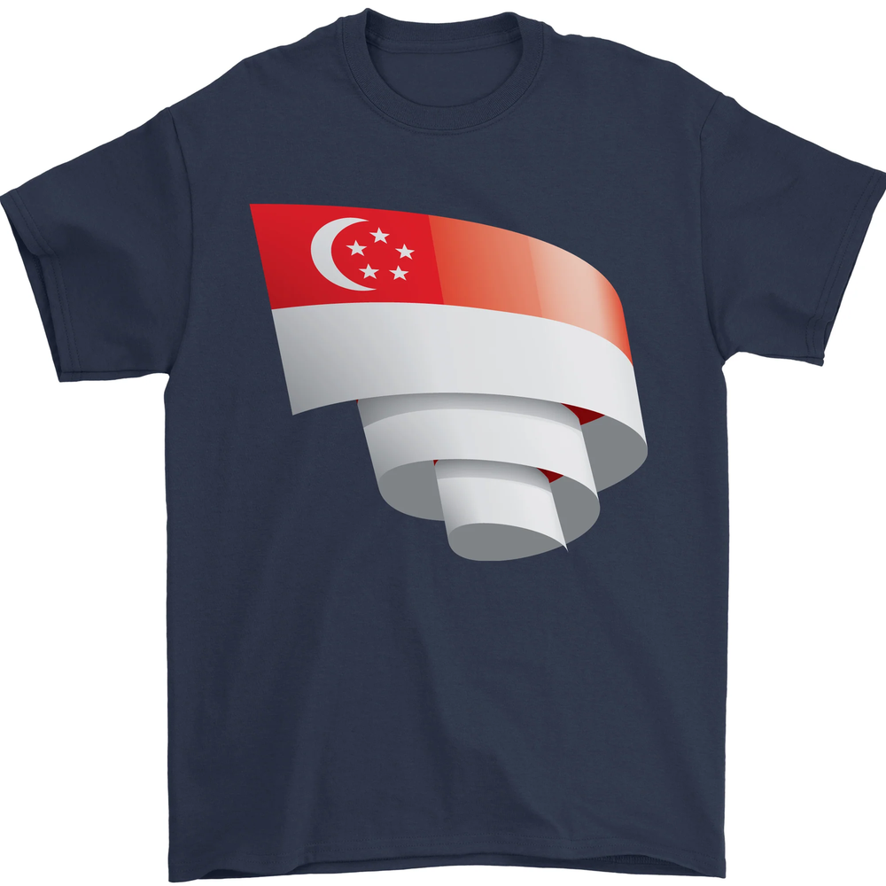 Curled Singapore Flag Singaporean Day Football Mens T-Shirt 100% Cotton