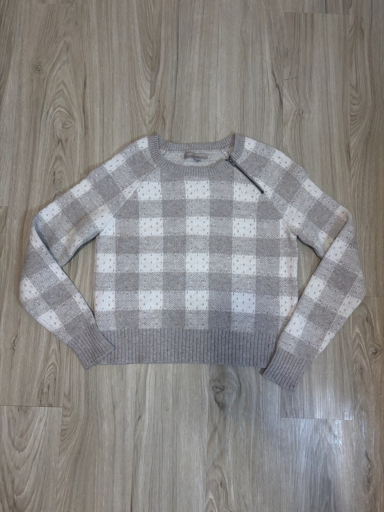 Banana Republic White Beige Check Knit Sweater Size Small