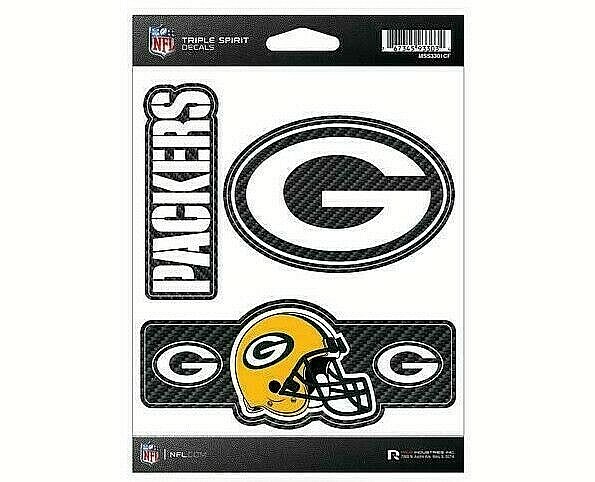 Green Bay Packers Carbon Fiber Triple Spirit Stickers / Decals  *Free Shipping