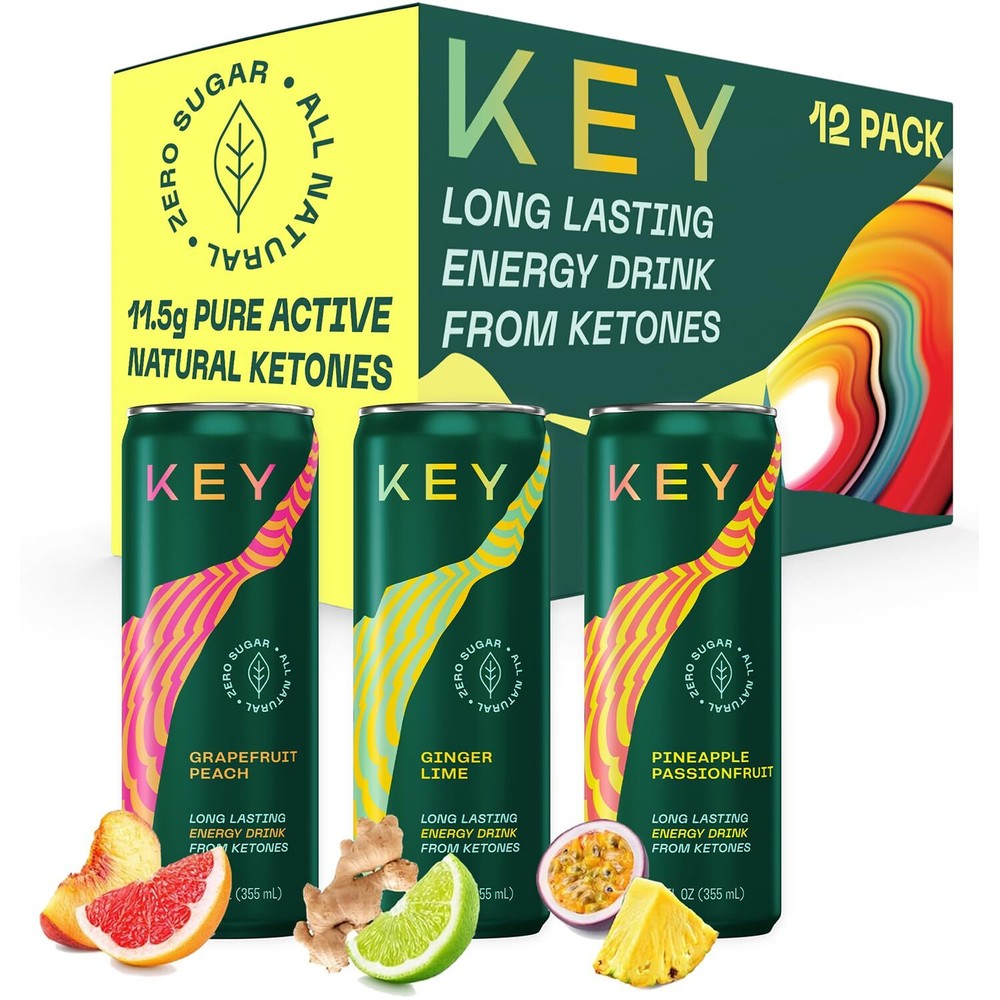 KEY Ketone Energy Drink : Sugar Free, 80mg Low Caffeine, All Natural, 11.5g Keto