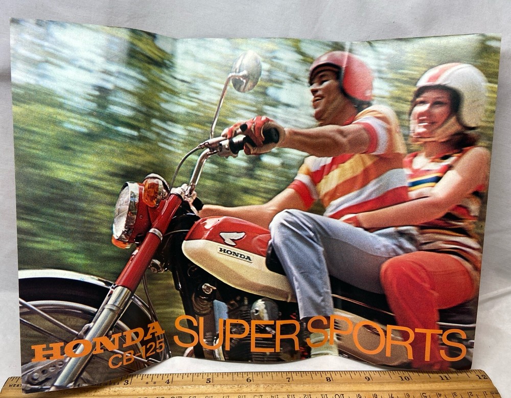 Vintage 1969 Honda CB125 Super Sports Fold Out Dealer Brochure Motorcycle
