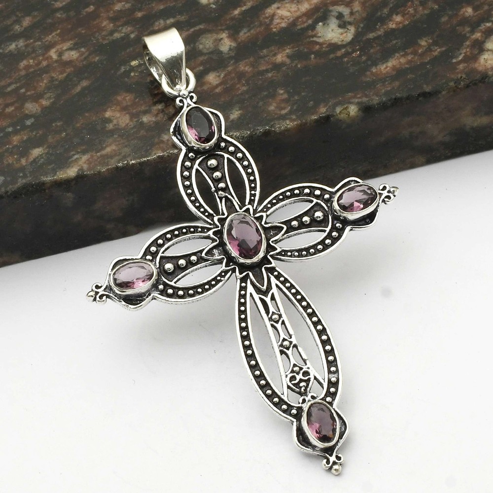 Amethyst Gemstone Ethnic Handmade Cross Pendant Jewelry New Year Gift  AP-15828