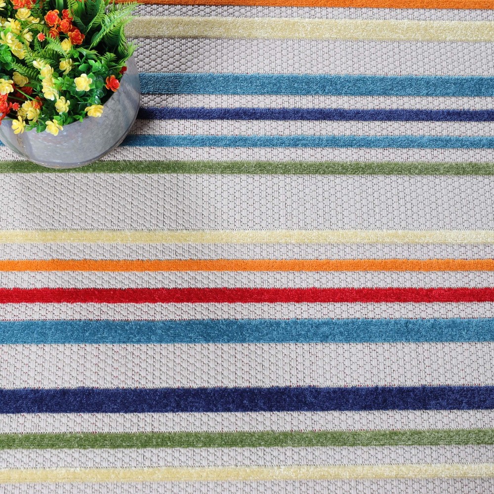 Superior Coastal Stripe Geometric Modern Indoor Outdoor Area Cream 5' 2