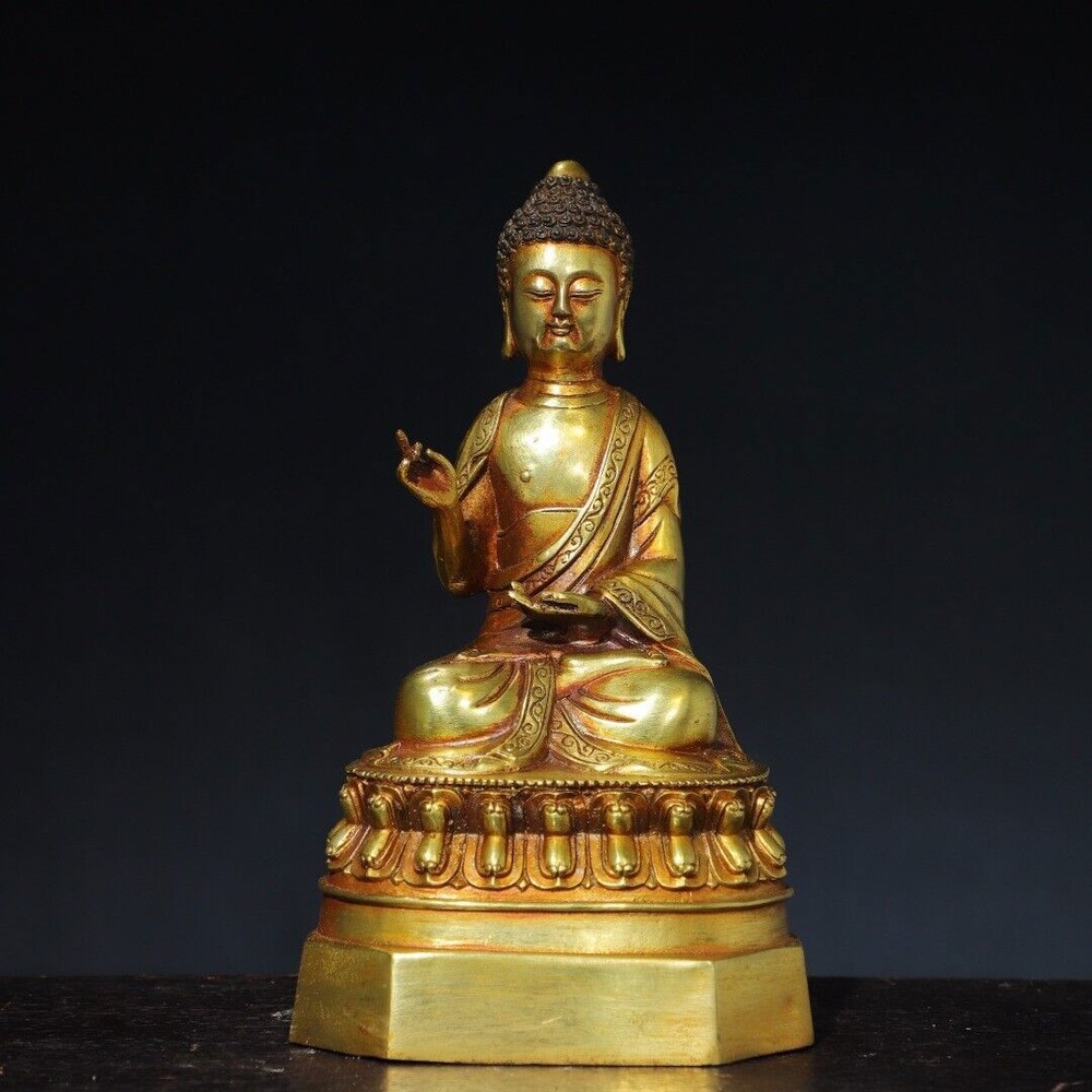 9.1-inch Antique Tibetan Buddhism Bronze Gilt Tathagata Buddha Statue