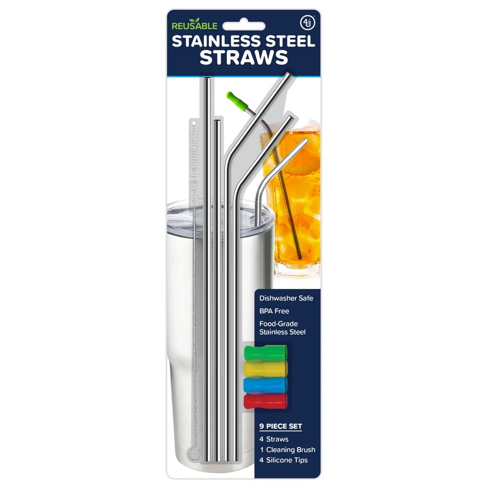 4th Utensil Reusable Silver Stainless Steel Straw Set free shipping...