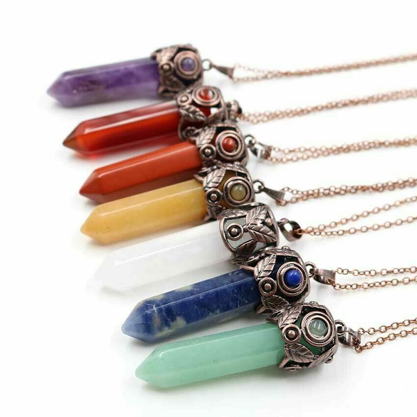 Natural Hexagon Stone Pendant Quartz Crystal Healing Chakra Pendulum Pendant