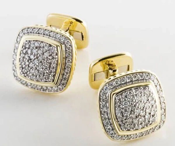 2Ct Round Lab Diamond Men's Cufflinks in 14K Two-Tone Gold