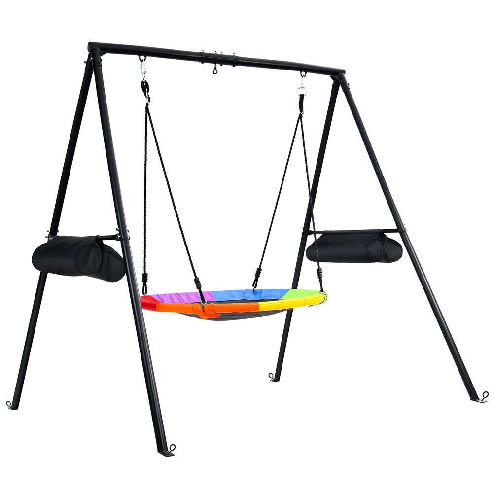 440lbs Metal Swing Set Kids Outdoor Playset Backyard Swingset Heavy Duty A-Frame