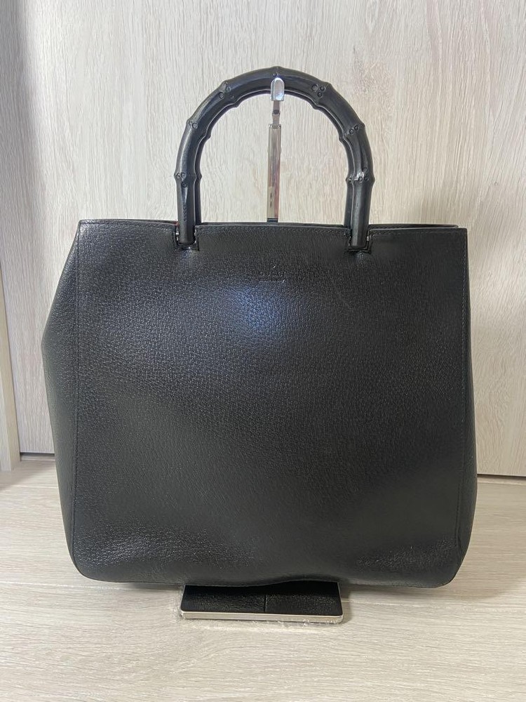 Gucci Black Leather Tote Bag with Bamboo Handle Pre-Owned